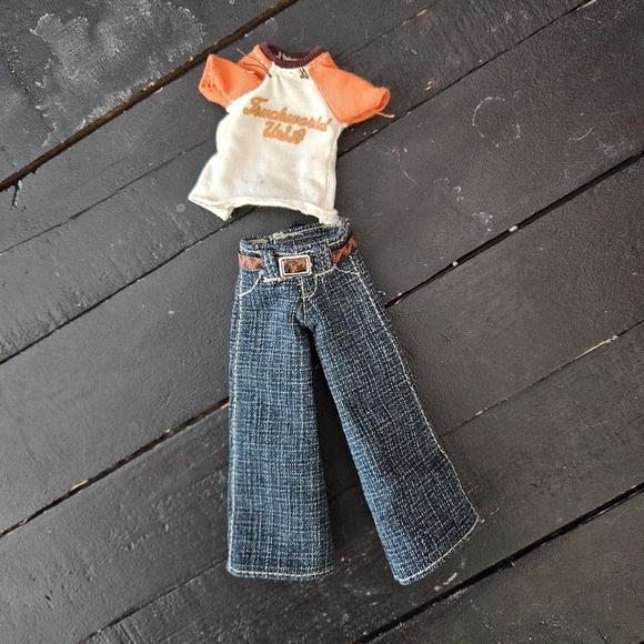 Bratz Boyz Two Piece Outfit Truckworld USA White Orange Raglan Denim Jeans Vtg - Picture 1 of 4